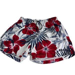 Hugo Boss Swim Trunks Mens Size L Floral Mesh Lined Designer Spell Out Hibiscus
